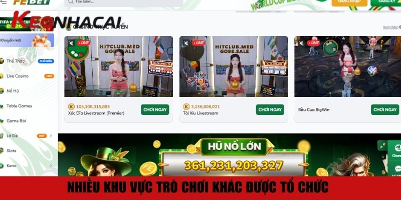 Review Febet - Điểm Đến Cho Dân Mê Cá Độ Chuyên Nghiệp 3 Nhiều khu vực trò chơi khác được tổ chức